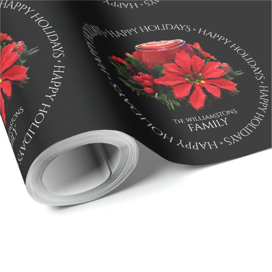 フェスティバルレッドクリスマスキャンドル、ホリーとポインセチア ラッピングペーパー (ロールコーナー)