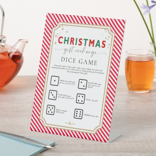 フェスティバルレッドクリスマスギフト交換サイコロゲームの看板 台座サイン (インサイチュ)