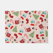 フェスティバルレッドクリスマスクッキーイラストレーションパターン ドアマット (正面)