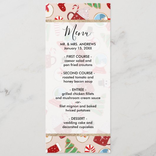 フェスティバルレッドクリスマスクッキーイラストレーションパターン メニュー (正面)