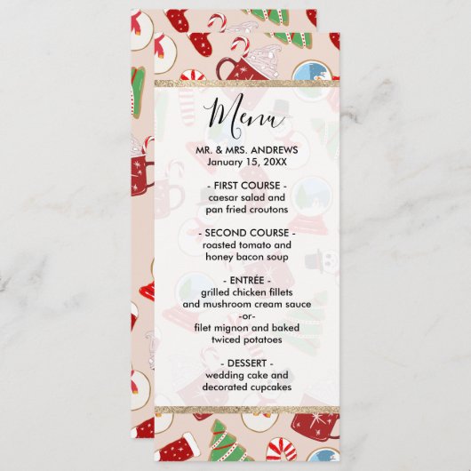 フェスティバルレッドクリスマスクッキーイラストレーションパターン メニュー (正面/裏面)