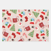 フェスティバルレッドクリスマスクッキーイラストレーションパターン ラッピングペーパーシート (正面)