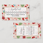 フェスティバルレッドクリスマスクッキーイラストレーションパターン ロイヤリティカード (正面/裏面)