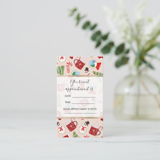 フェスティバルレッドクリスマスクッキーイラストレーションパターン 予約カード (スタンド正面)