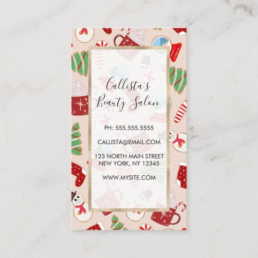 フェスティバルレッドクリスマスクッキーイラストレーションパターン 予約カード (裏面)