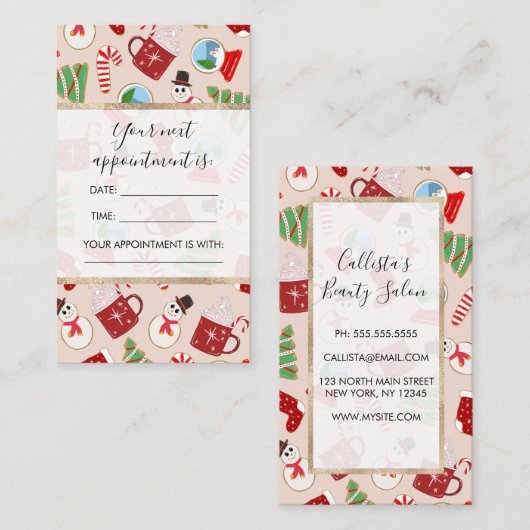 フェスティバルレッドクリスマスクッキーイラストレーションパターン 予約カード (正面/裏面)