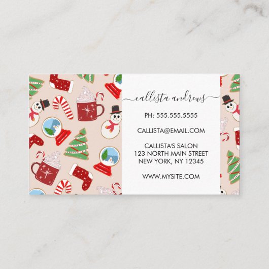 フェスティバルレッドクリスマスクッキーイラストレーションパターン 名刺 (裏面)