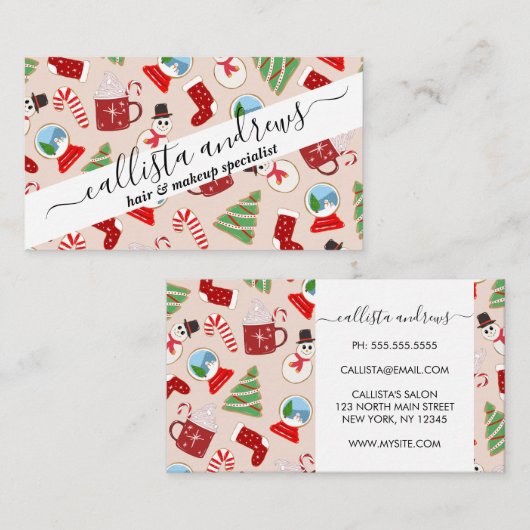 フェスティバルレッドクリスマスクッキーイラストレーションパターン 名刺 (正面/裏面)