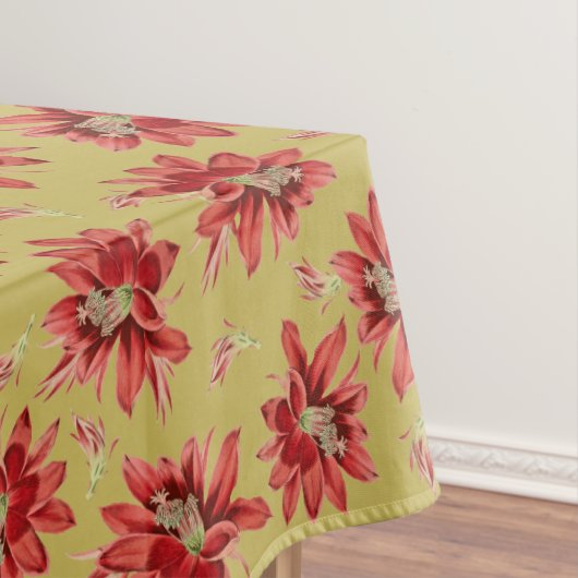 フェスティバルレッドクリスマスサボテンの花オン金ゴールド テーブルクロス (インサイチュ)
