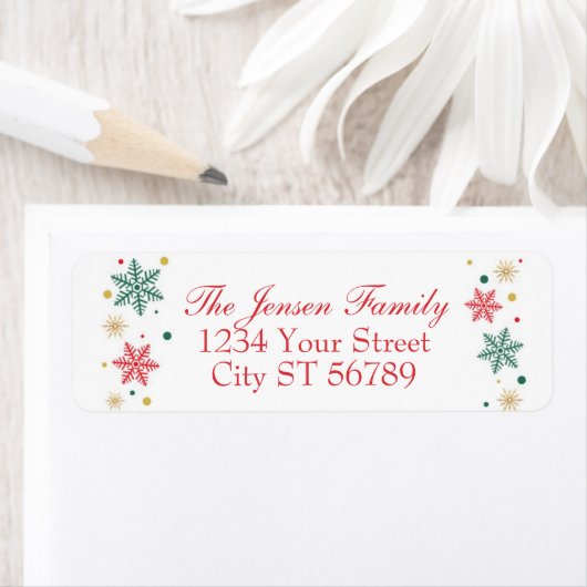 フェスティバルレッドクリスマススノーフレーク差出人住所 ラベル (インサイチュ)