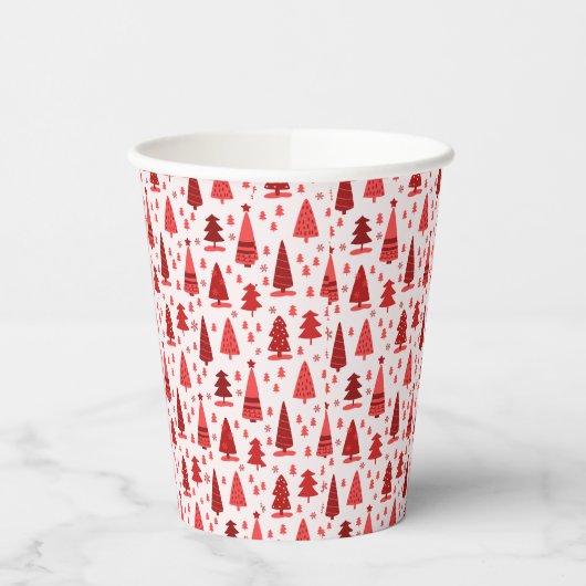 フェスティバルレッドクリスマスツリーの森かわいいパターン 紙コップ (左)
