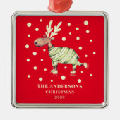 フェスティバルレッドクリスマストナカイスケートで滑る名 メタルオーナメント (正面)