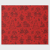フェスティバルレッドクリスマスドールパターン ラッピングペーパー (フラット)