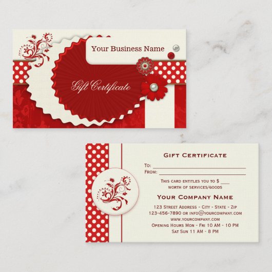 フェスティバルレッドクリスマスプレゼント証明書テンプレート 割引カード (正面/裏面)
