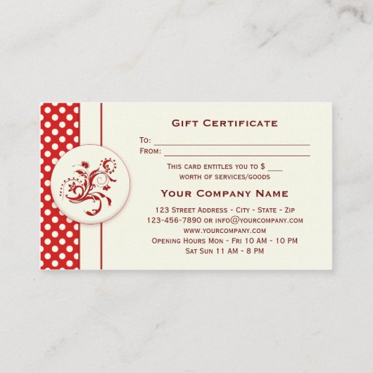 フェスティバルレッドクリスマスプレゼント証明書テンプレート 割引カード (裏面)