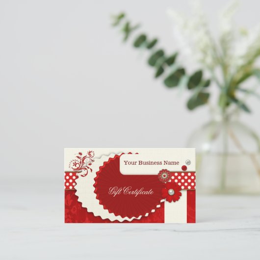 フェスティバルレッドクリスマスプレゼント証明書テンプレート 割引カード (スタンド正面)
