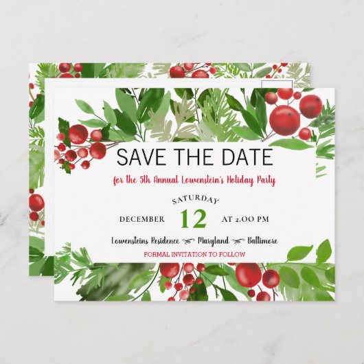 フェスティバルレッドクリスマスホリデーパーティーが日を救う 案内ポストカード (正面/裏面)