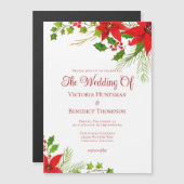 フェスティバルレッドクリスマスポインセチア結婚フローラ マグネット招待状 (正面/裏面)