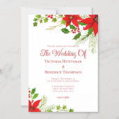 フェスティバルレッドクリスマスポインセチア結婚フローラ マグネット招待状 (正面)