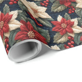 フェスティバルレッドクリスマスポインセチア編みフローラ ラッピングペーパー (ロールコーナー)