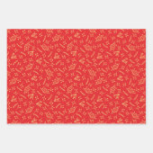 フェスティバルレッドクリスマス3パターズホリデーギフト ラッピングペーパーシート (正面3)