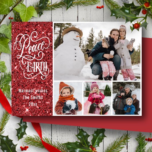 フェスティバルレッドグリッター平和オンアース写真クリスマス シーズンカード