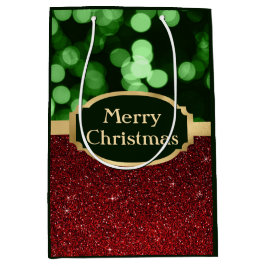 フェスティバルレッドグリッター&グリーン《写真》ぼけ味クリスマス ミディアムペーパーバッグ