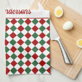 フェスティバルレッドグリーンがクリスマスをチェック キッチンタオル (四つ折り)