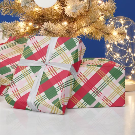 フェスティバルレッドグリーンイエロー格子柄ホリデークリスマス ラッピングペーパー (クリスマス)