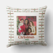 フェスティバルレッドグリーンクリスマスタイポグラフィ1写真 クッション (裏面)