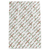 フェスティバルレッドグリーンクリスマスタイポグラフィ ミディアムペーパーバッグ (裏面)