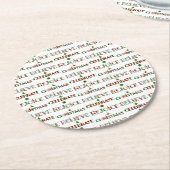 フェスティバルレッドグリーンクリスマスタイポグラフィ ラウンドペーパーコースター (アングル)