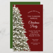 フェスティバルレッドグリーンクリスマスツリーパーティの招待状 (正面/裏面)