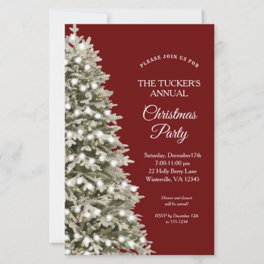 フェスティバルレッドグリーンクリスマスツリーパーティの招待状 (正面)
