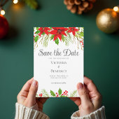 フェスティバルレッドグリーンクリスマスボタニカル セーブザデート