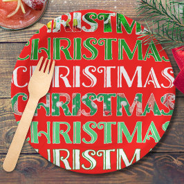 フェスティバルレッドグリーンクリスマス ペーパープレート