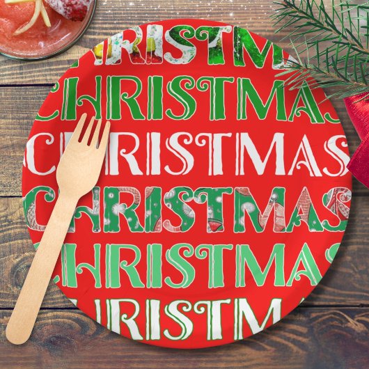 フェスティバルレッドグリーンクリスマス ペーパープレート