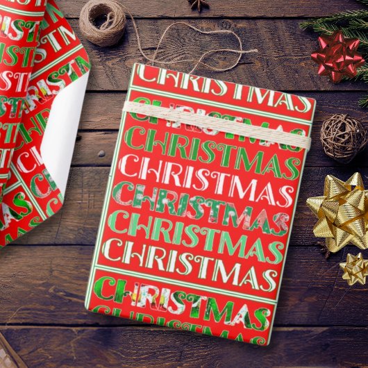 フェスティバルレッドグリーンクリスマス ラッピングペーパー