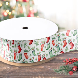 フェスティバルレッドグリーンストッキングクリスマス サテンリボン