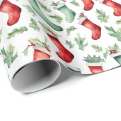 フェスティバルレッドグリーンストッキングクリスマス ラッピングペーパー (ロールコーナー)