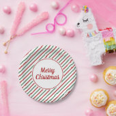 フェスティバルレッドグリーンストライプクリスマス ペーパープレート (パーティー)