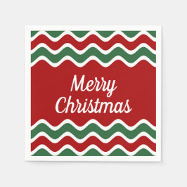 フェスティバルレッドグリーンストライプシズメリークリスマス スタンダードカクテルナプキン