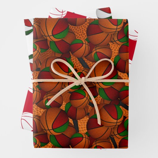 フェスティバルレッドグリーンスポーツバスケットボールの贈り物 ラッピングペーパーシート (インサイチュ)