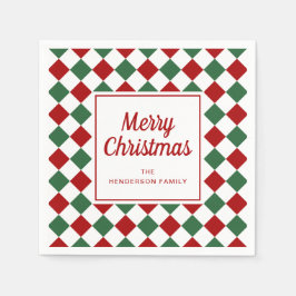 フェスティバルレッドグリーンチェックメリークリスマス スタンダードカクテルナプキン