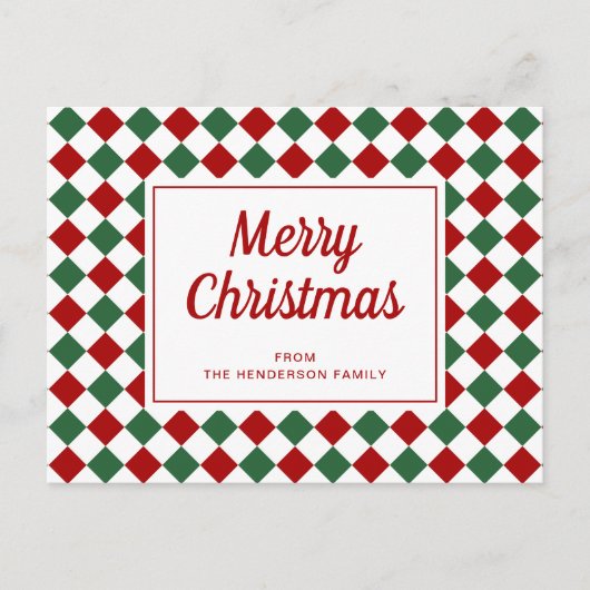 フェスティバルレッドグリーンチェックメリークリスマス ポストカード (正面)