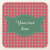 フェスティバルレッドグリーンパターンクリスマス スクエアペーパーコースター (正面)