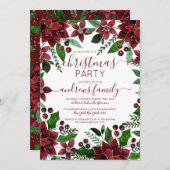 フェスティバルレッドグリーンフローラアイビーウォーターカラークリスマス 招待状 (正面/裏面)