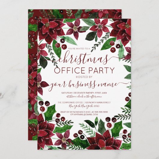 フェスティバルレッドグリーンフローラアイビー企業のクリスマス 招待状 (正面/裏面)