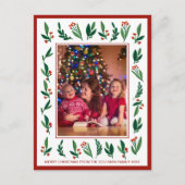 フェスティバルレッドグリーンホリーベリークリスマスフォト ポストカード (正面)
