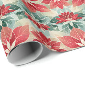 フェスティバルレッドグリーンポインセチア ラッピングペーパー (ロールコーナー)